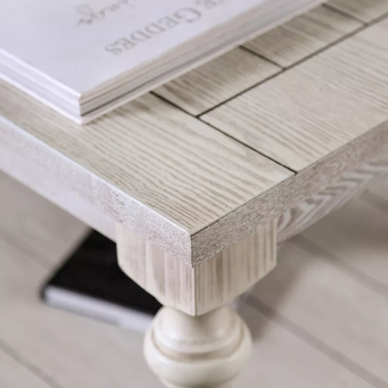 Rustic Wood Open Shelf Coffee Table in Antique White