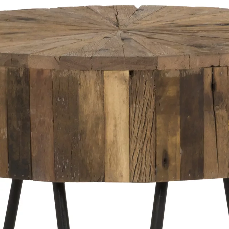 Sawyer 22 in. Round Reclaimed Wood Accent End Table with Black Hairpin Metal Legs