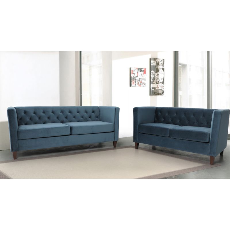 Lisette Velvet 2PCs Living Room Set Sofa & Loveseat - Dark Blue