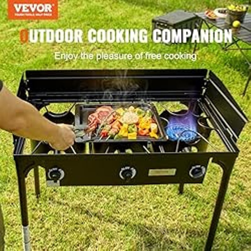 VEVOR Triple Burner Outdoor Camping Stove, 90,000-BTU Camping Modular Cooking Stove, Heavy Duty Carbon Steel Gas Cooker with Detachable...