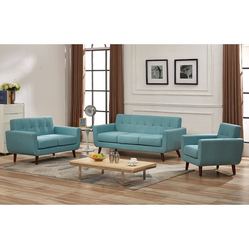 Grace Mid-Century Tufted Upholstered Rainbeau Living Room Sofa, Loveseat, and Chair 3-piece Set - Taupe Grey