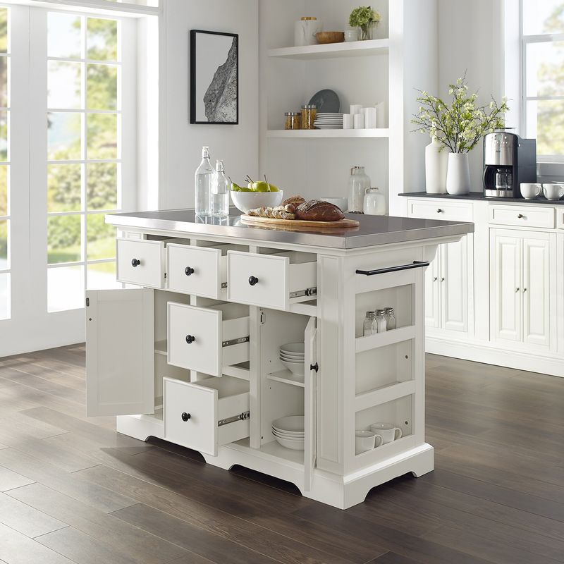 Julia Stainless Steel Top Kitchen Island - 50 "W x32 "D x 36 "H - Stationary - White - Stainless Steel