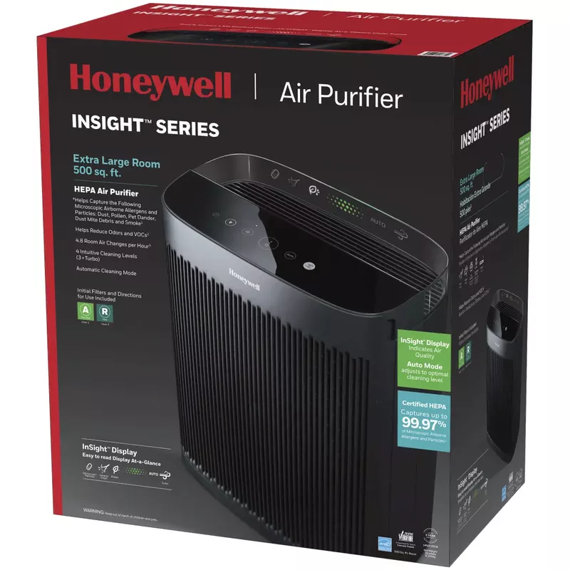 Honeywell - InSight HEPA Air Purifier, Extra-Large Rooms (500 sq.ft) - Black
