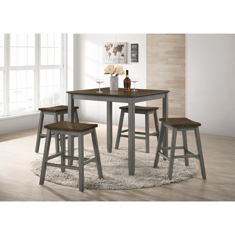 Furniture of America Hunter Oak Country 5-Piece Counter Height Pub Set - Antique Grey