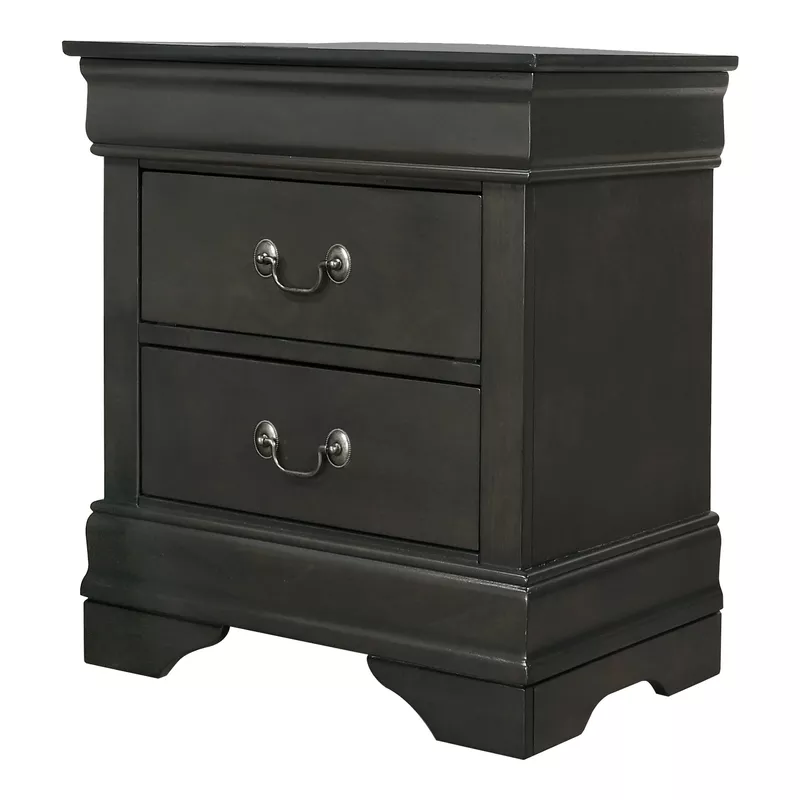 Transitional Solid Wood 2-Drawer Nightstand in Gray