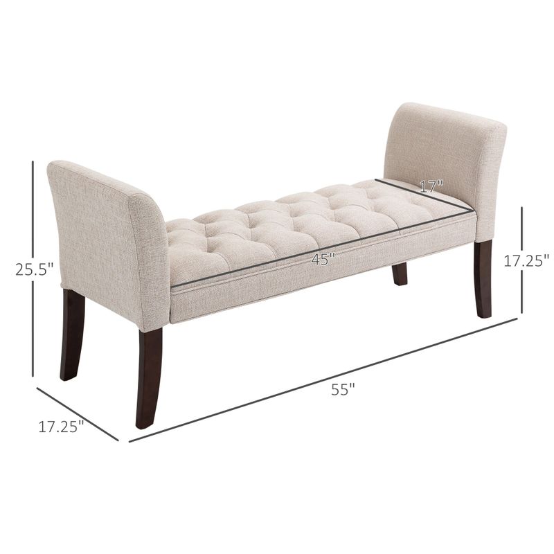 HOMCOM End of Bed Bench with Button Tufted Design, Upholstered Bench,Beige - Beige