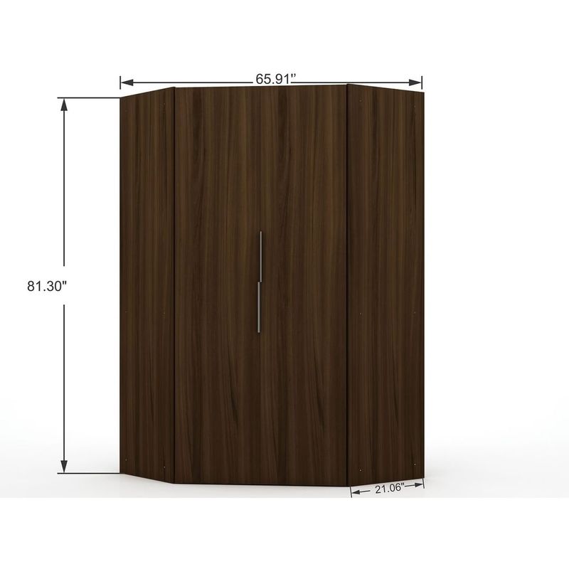 Mulberry 2.0 Modern Corner Wardrobe Closet with 2 Hanging Rods - Brown