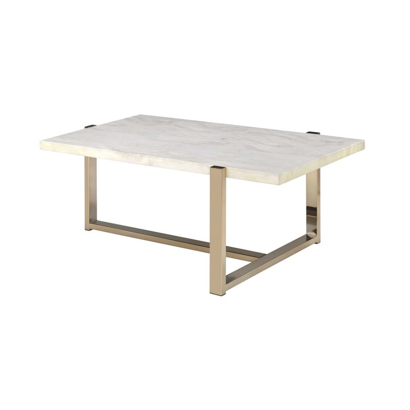 ACME Feit Coffee Table, Faux Marble & Champagne