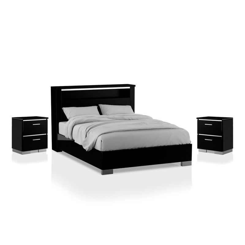 Furniture of America Lofa Contemporary Black Bedroom Set with LED - California King - 2 Piece