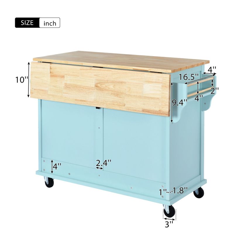 Nestfair Drop-Leaf Countertop Kitchen Cart Kitchen Island with Wheels and Storage Cabinet - Mint Green