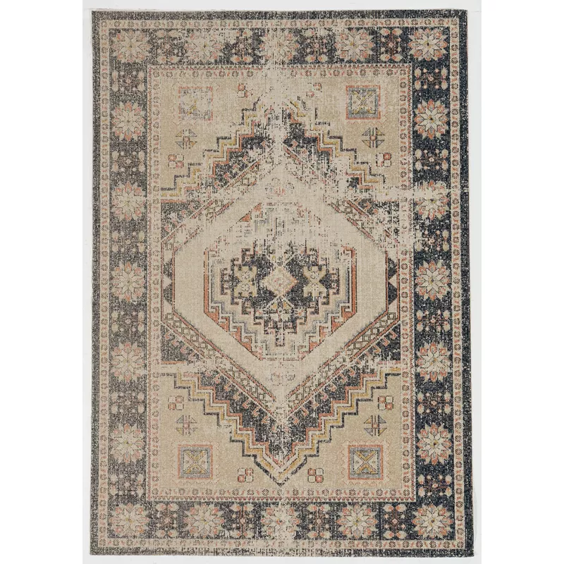 Kelledy Ivory And Navy 5X7.6 Area Rug