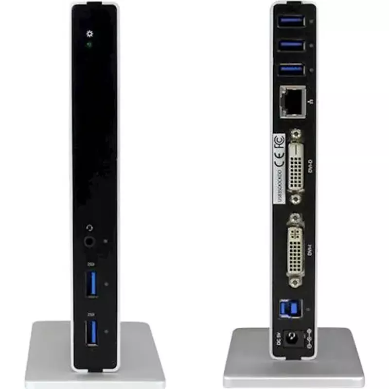 StarTech.com Dual Monitor USB 3.0 Docking Station w/ DVI to VGA & HDMI Adapters  5x USB 3.0 & Audio - Vertical DVI Dock for Mac & Windows (USB3SDOCKDD) - docking station - USB - DVI - GigE