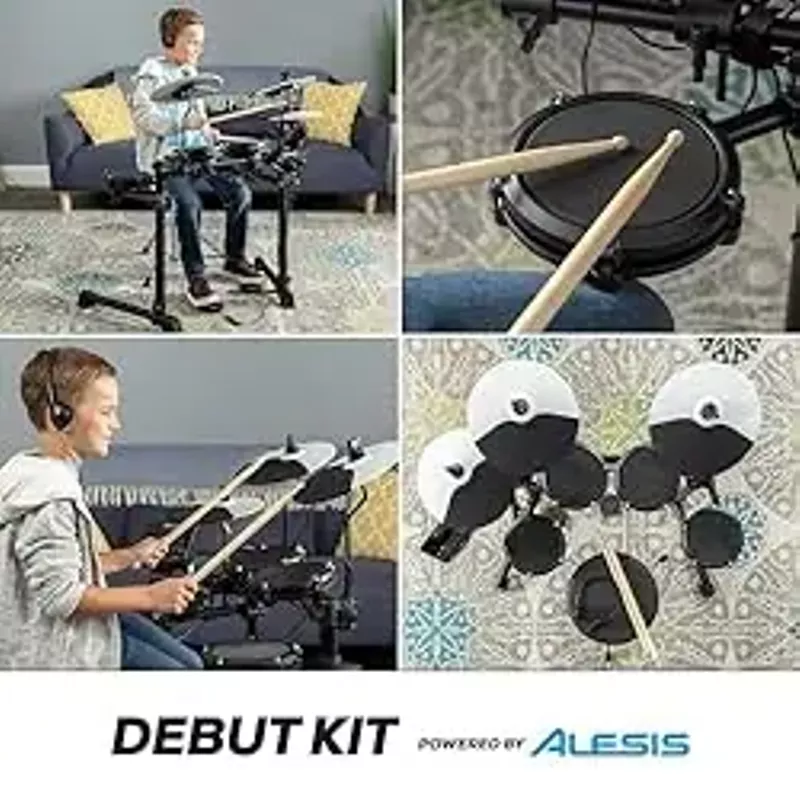 Alesis Drums Debut Kit - Kids Drum Set With 4 Quiet Mesh Electric Drum Pads, 120 Sounds, Drum Stool, Drum Sticks, Headphones and 100 Melodics Lessons