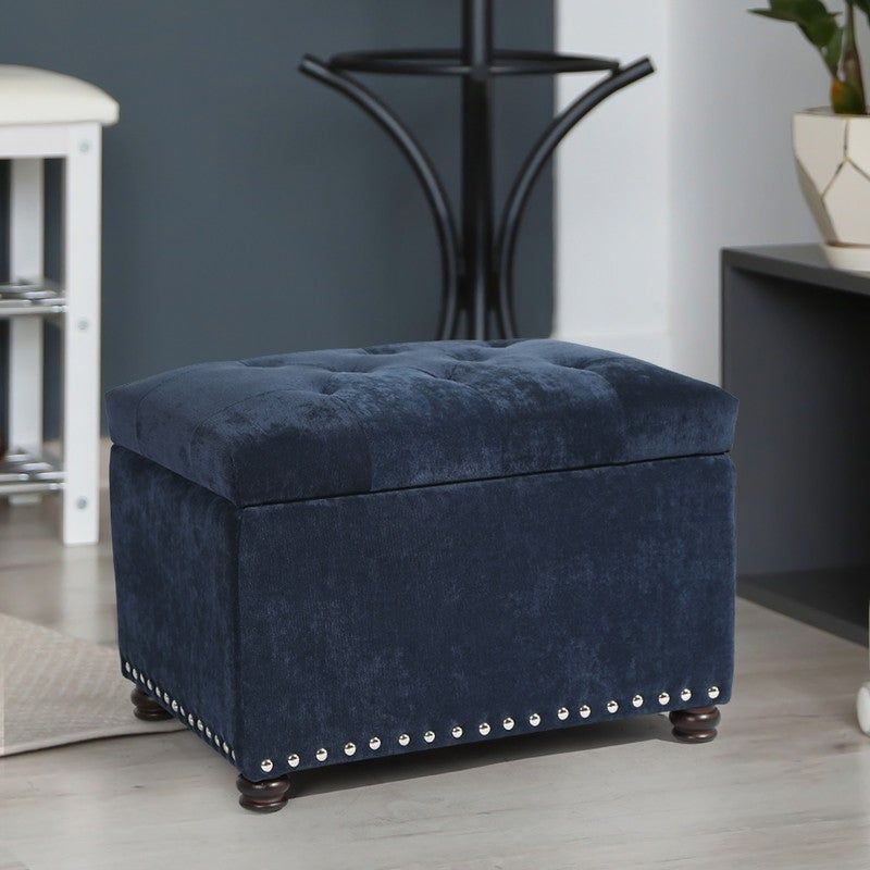 Adeco High End Classy Tufted Storage Bench Ottoman Footstool - Blue