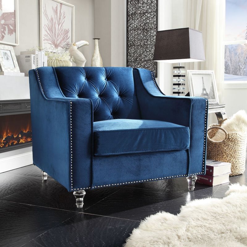 Chic Home Dylan Blue Velvet Button-tufted, Silver Nailhead Trimmed Club Chair with Round Acrylic Feet - Dylan Club Chair, Black