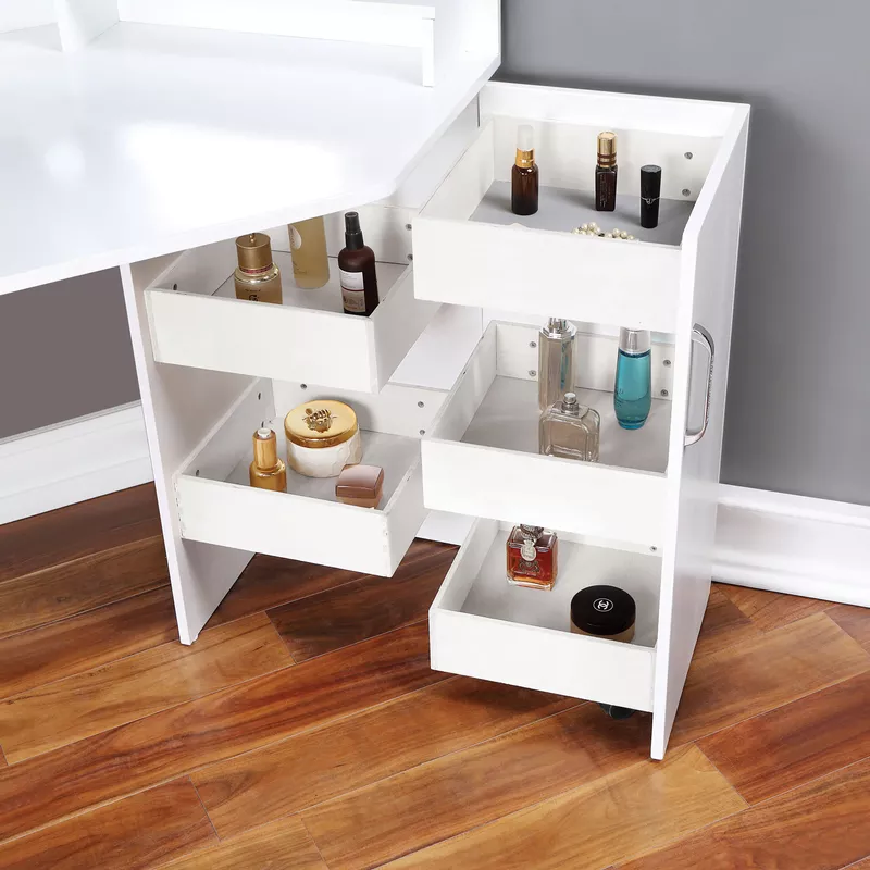 Glam White Corner Makeup Vanity Table with Mirror