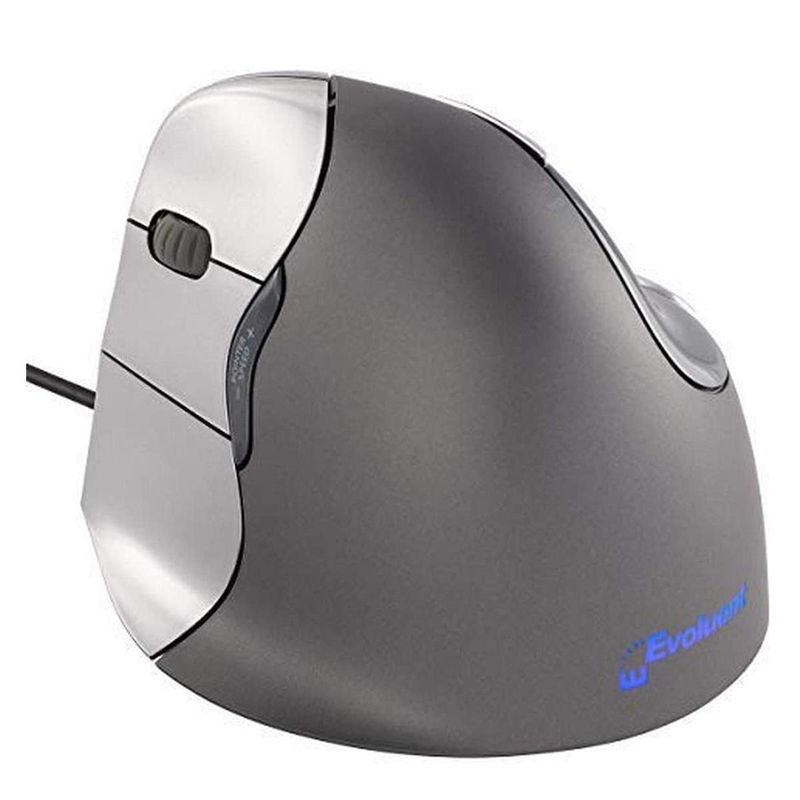 Evoluent VerticalMouse 4 Left-Handed Ergonomic Wired Mouse, Large, Silver/Gray