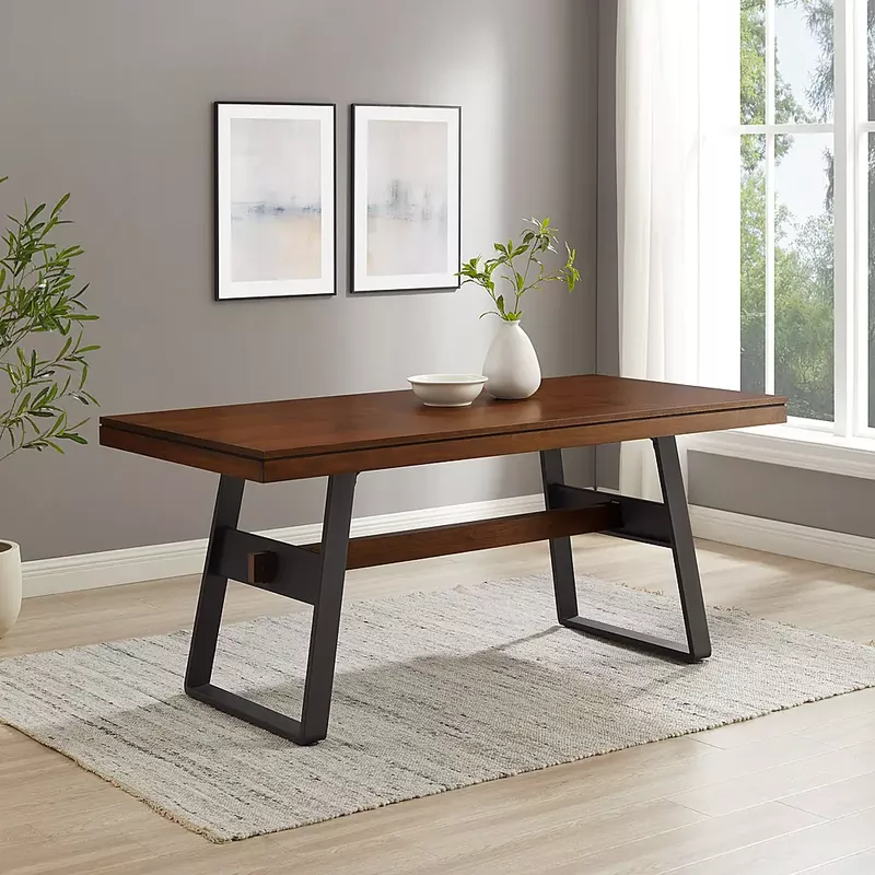 Rent to own Walker Edison - Modern Bridge-Leg Dining Table - Dark ...