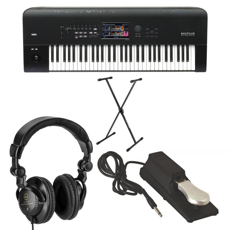 Korg Nautilus 61-Key Performance Synth/Workstation Keyboard Bundle with Keyboard Stand, Sustain Pedal, H&A Closed-Back Studio Monitor...
