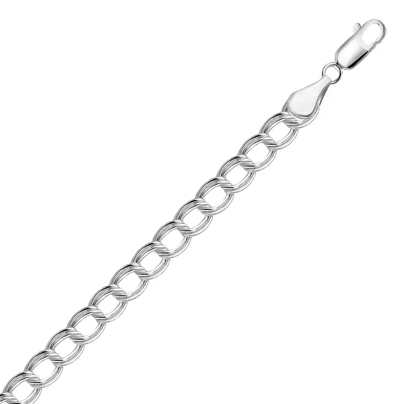 Sterling Silver Small Ridged Circular Chain Bracelet with Rhodium Plating (7.25 Inch)