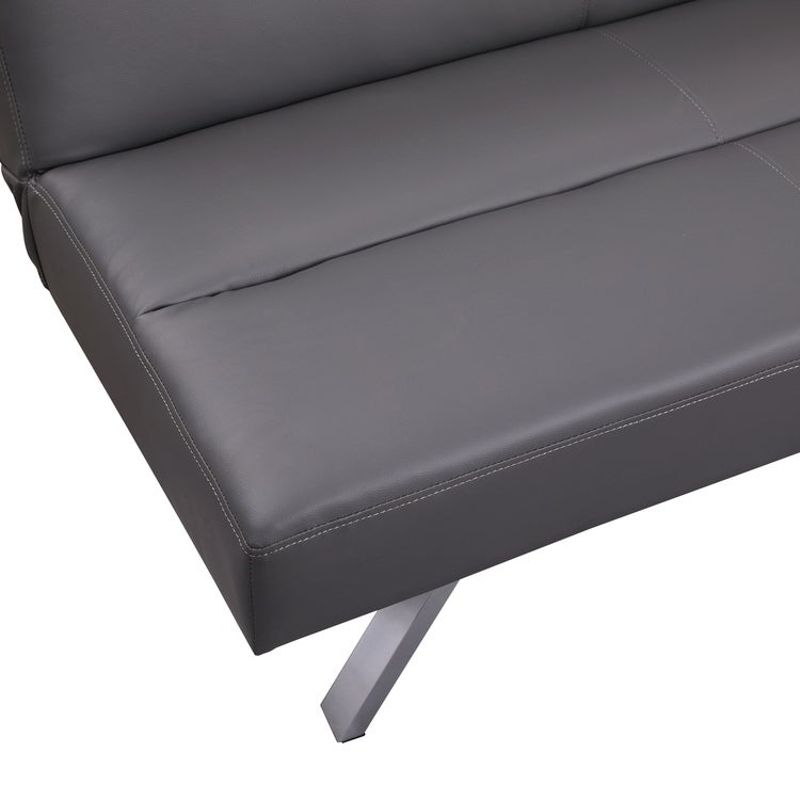 Zoe Futon Sofa Bed Faux Leather Futon Couch Modern Convertible Folding Sofa Bed Couch with Chrome Legs, Reclining Mini Couch - Gray