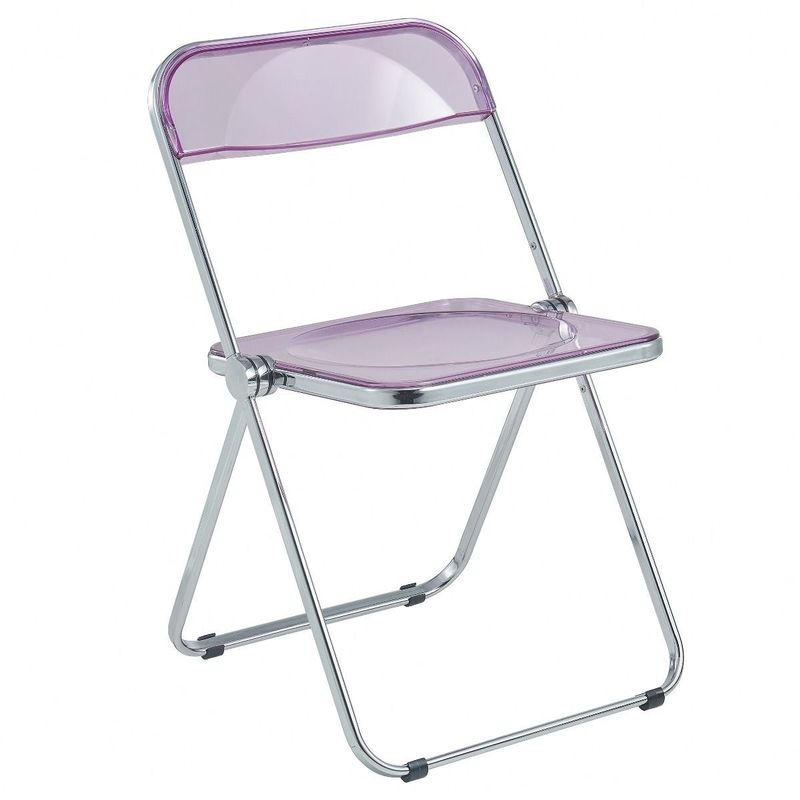 LeisureMod Lawrence Acrylic Folding Chair With Metal Frame - 30" - Transparent Black