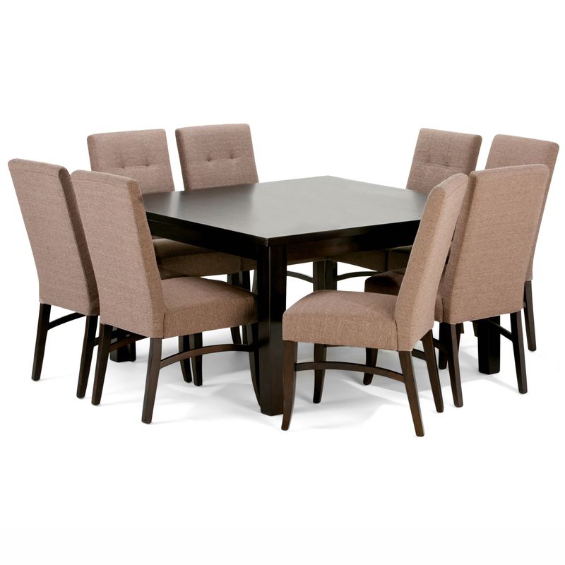 WYNDENHALL Hawthorne Contemporary 9 Pc Dining Set with 8 Upholstered Dining Chairs and 54 inch Wide Table - Stone Grey