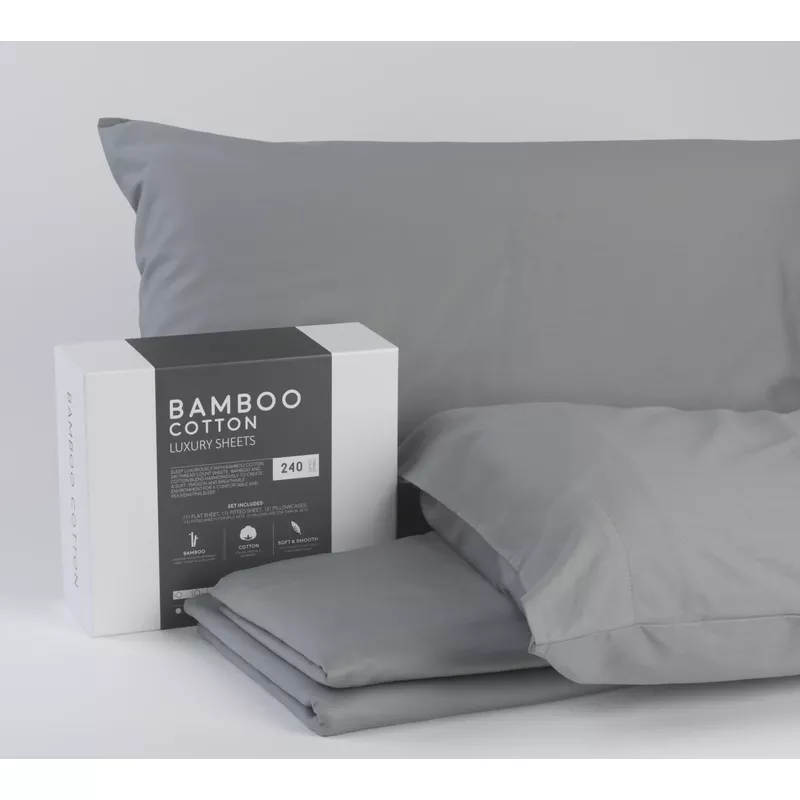FlexSleep Bamboo Cotton Grey Sheets Cal King Split