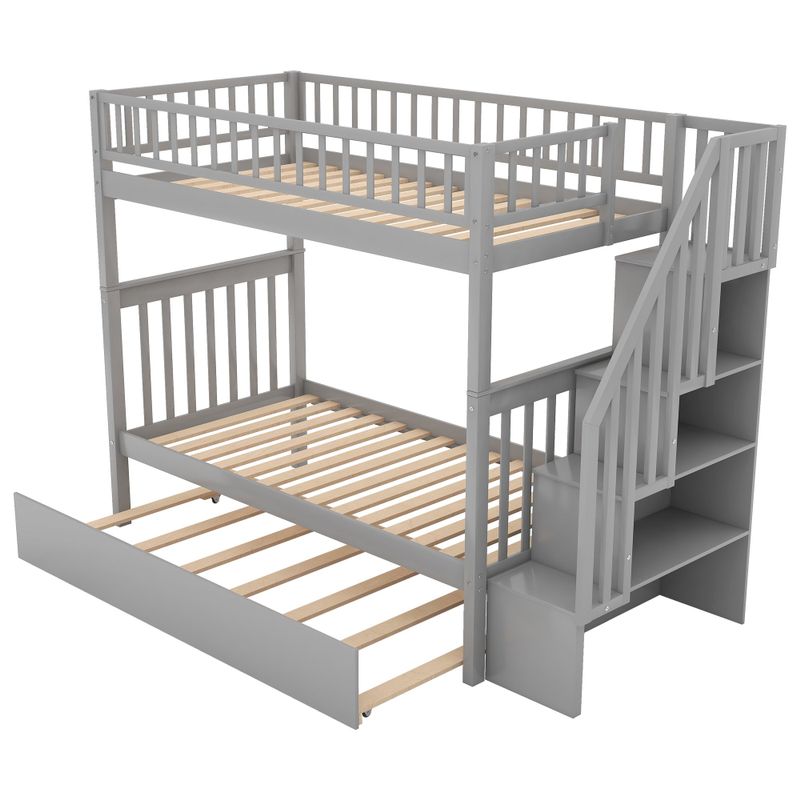 Rent to own Nestfair Twin Over Twin Bunk Bed with Trundle and Storage ...