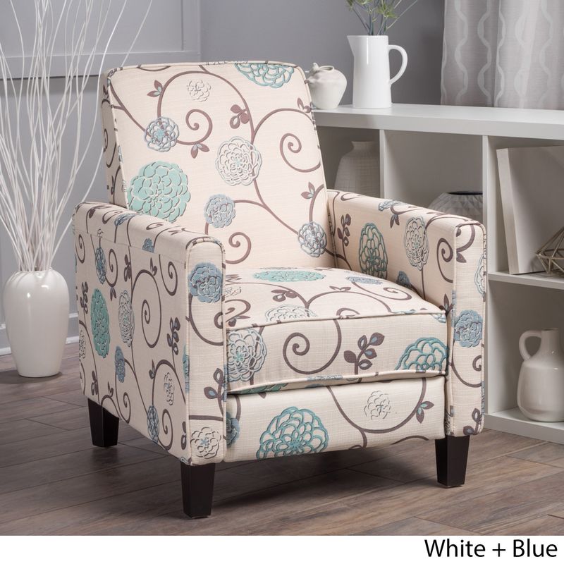 Darvis Floral Fabric Recliner Club Chair by Christopher Knight Home - White/Blue Floral Pattern