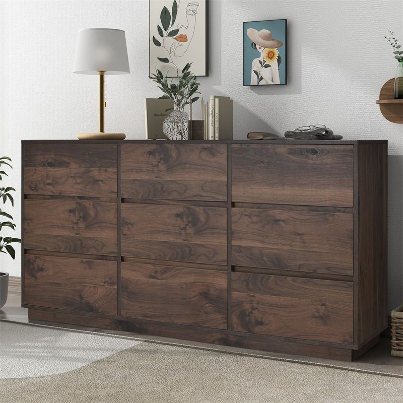 Rent to own Merax MidCentury Modern 9 Drawers Dresser Dark Brown