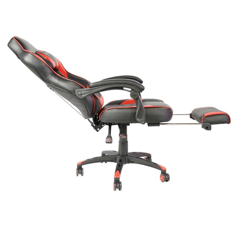 C-type Foldable Ergonomic Gaming Chair with Footrest - Black & Red
