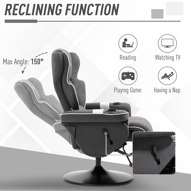 HOMCOM Manual Recliner, Swivel Lounge Armchair with Footrest and Two Cup Holders for Living Room, Black - Black