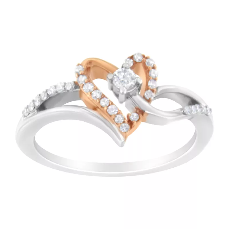 10K Rose Gold Flash Plated Sterling Silver 1/5 ct TDW Diamond Heart Cocktail Ring (I-J, I2-I3) - Choice of size