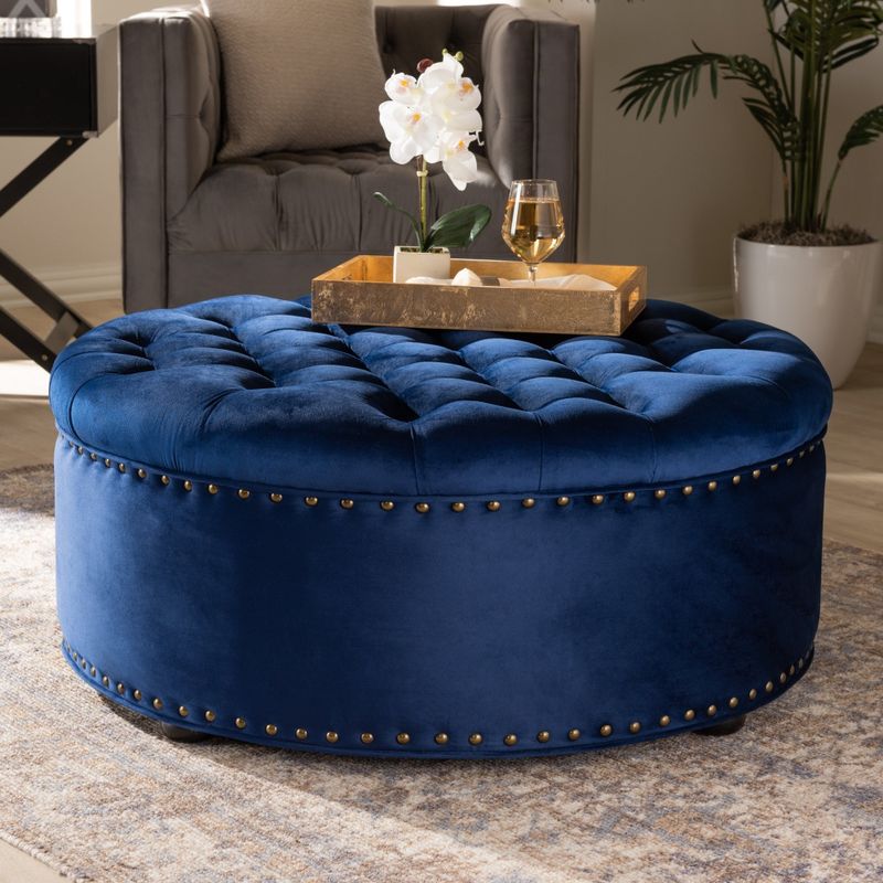 Baxton Studio Velvet Fabric and Wood Contemporary Ottoman - Blue