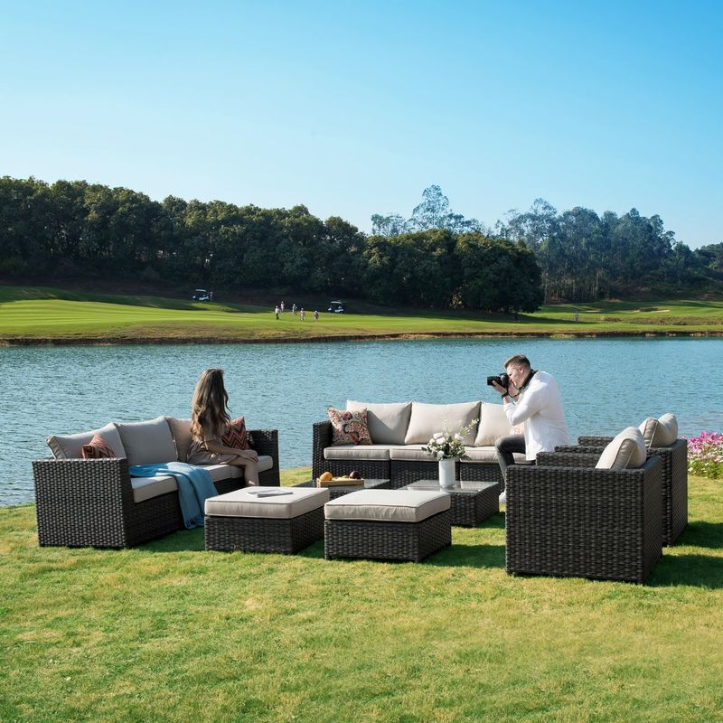 Rent to own OVIOS Patio Furniture Deep Seat Wicker 12piece Set with