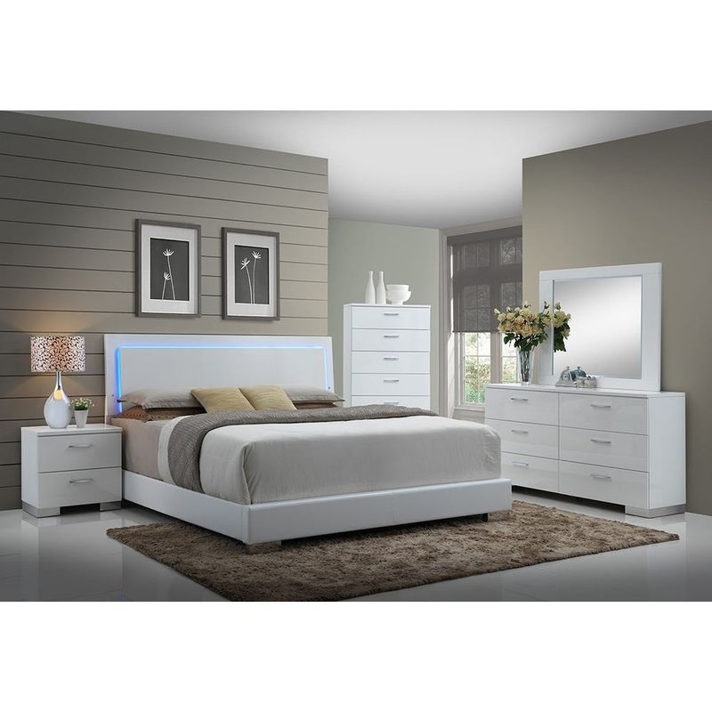 Strick & Bolton Nash Glossy White Panel Bed with LED Lights - California King