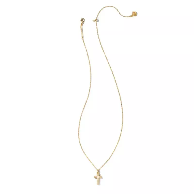 Kendra Scott Cross Pendant Necklace (Gold/White Kyocera Opal)