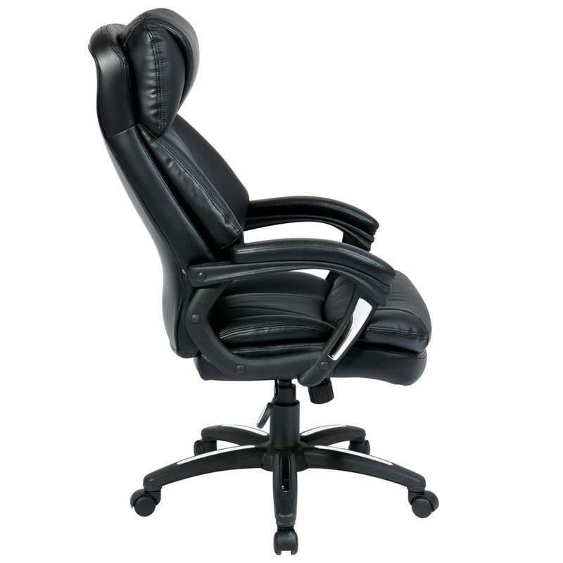 Office Star Products Work Smart Oversized Faux Leather Executive Chair - Black Faux Leather Chair, Nylon Base