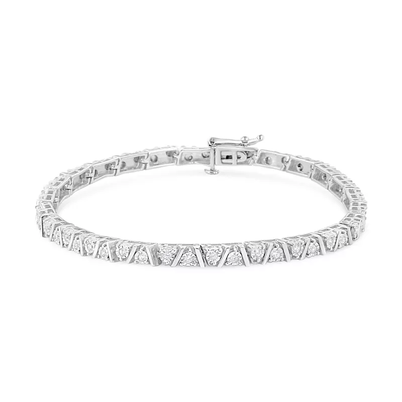 .925 Sterling Silver 1/4 Cttw Miracle-Set Diamond Modern Tennis Bracelet (I-J Color, I3 Clarity) - Size 7.25"