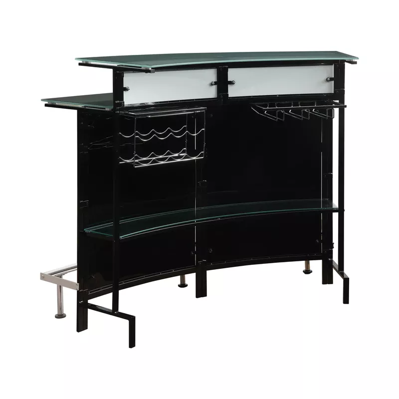 Arched 1-shelf Bar Unit with Glass Counter Tops Glossy Black, Chrome, Frosted and Clear