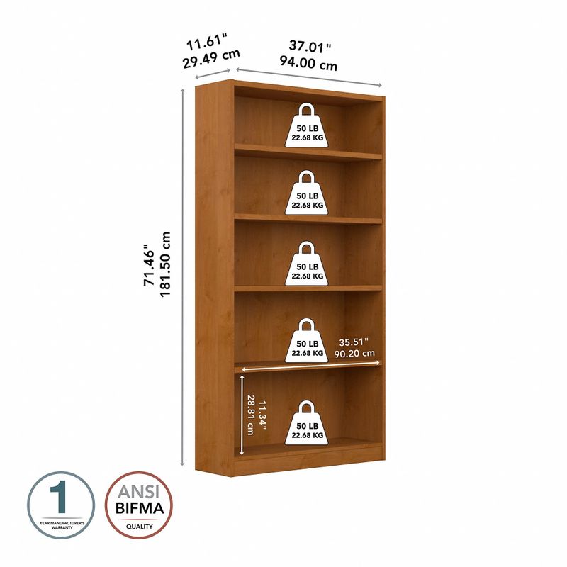 Universal Tall 5 Shelf Bookcase by Bush Furniture - Natural Cherry