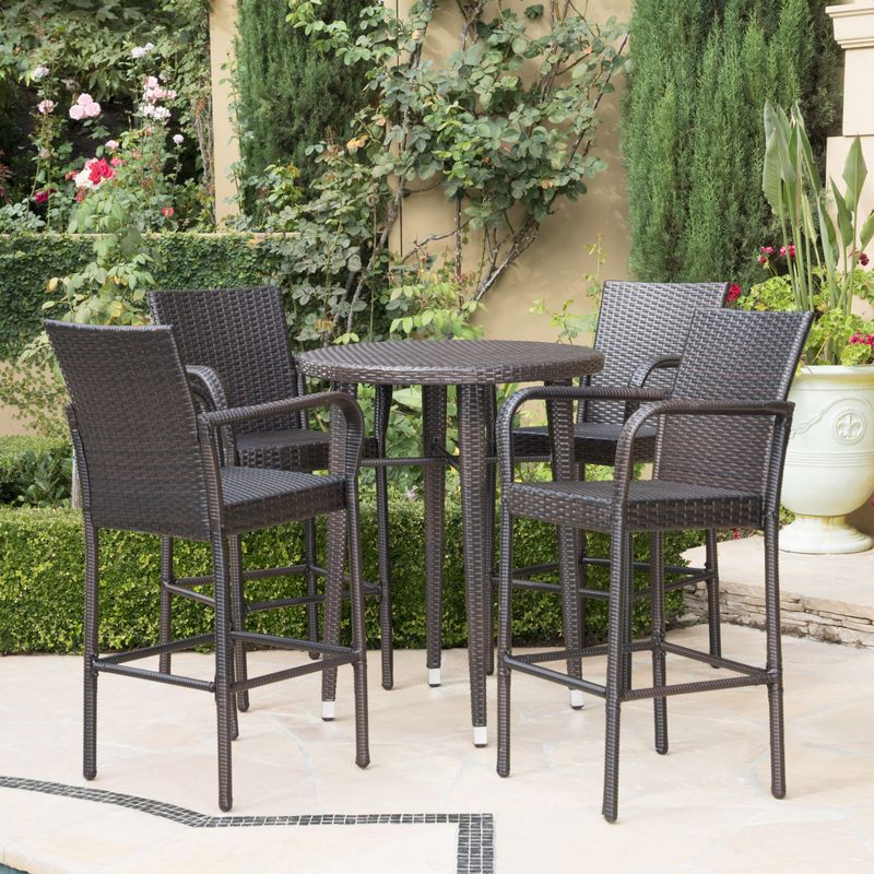 Patina Outdoor 5-piece Wicker 32-inch Round Bar Set by Christopher Knight Home - Multibrown