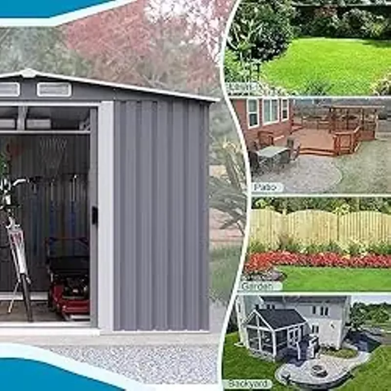 Goohome 6Ft x 8Ft Outdoor Metal Storage Shed, Anti-Corrosion Utility Garden Shed Tool House with Lockable Double Doors & Vents, Waterproof Storage for Trash Can, Bike, Backyard Garden Patio