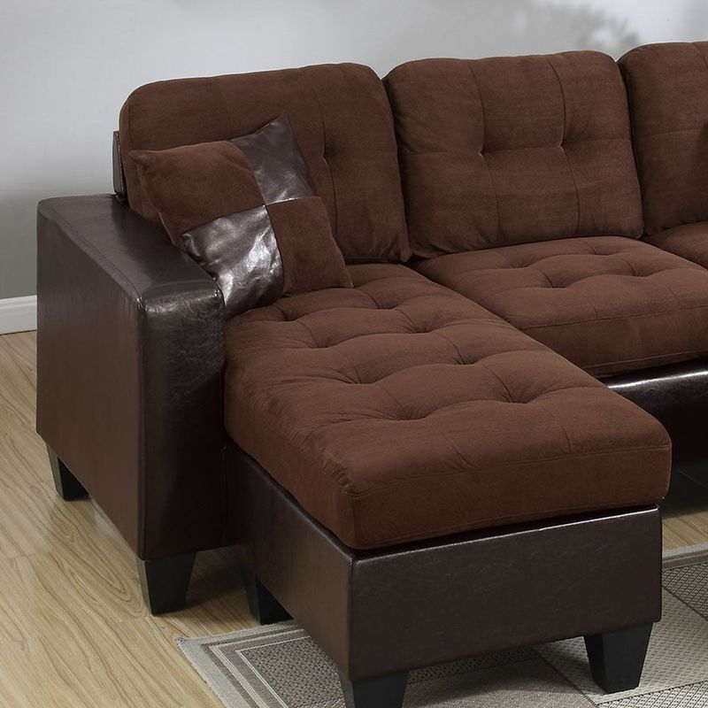 Tufting Sectional Sofa with Ottoman - Brown