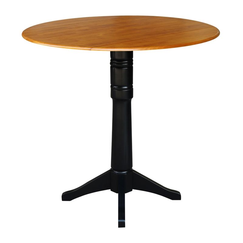 Round Dual Drop Leaf 42" Pedestal Table - Black/Cherry - 36.3" H