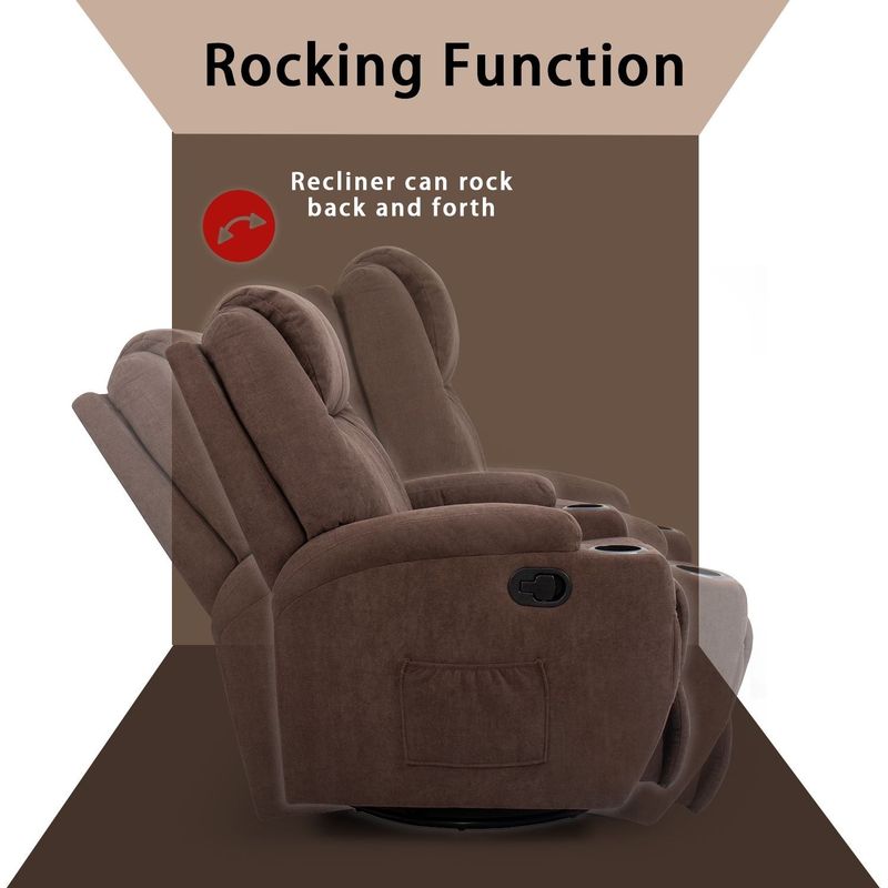 Homall Massage Recliner Chair Swivel Heating Fabric Living Room Sofa - Brown