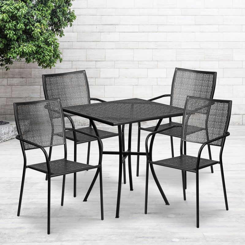 Steel 5-piece 28-inch Square Indoor-Outdoor Dining Set - Gold