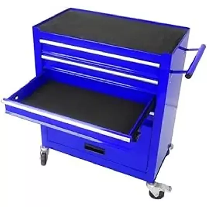 Litake Tool Chest,4 Drawers Multifunctional Tool Cart with Wheels, Metal Rolling Tool Cart Storage Cabinet Organizer with Liner, Parking Brakes, Pull Handle, Garage Workshop Warehouse Repair, Blue