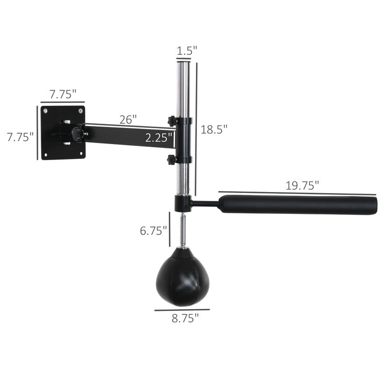 Soozier Wall Mount Reflex Boxing Trainer, 360° Rotating Rapid Boxing Bar with Punching Ball, Height Adjustable for Home Gym - Black